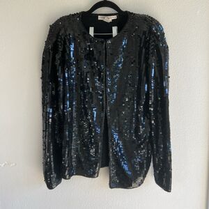 Vintage Cathy Hardwick Sequin Blazer Jacket Women’s Medium Black Lambswool